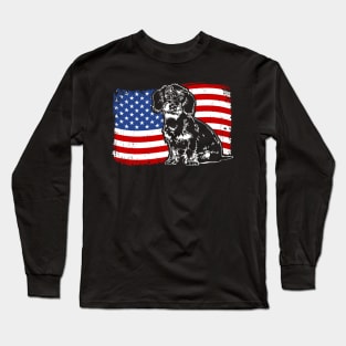 Proud Wire Haired Dachshund American Flag patriotic dog Long Sleeve T-Shirt